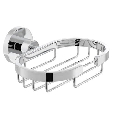Chrome wall-mounted soap holder basket by Vado Elements, featuring a sleek design and sturdy construction for bathroom use.