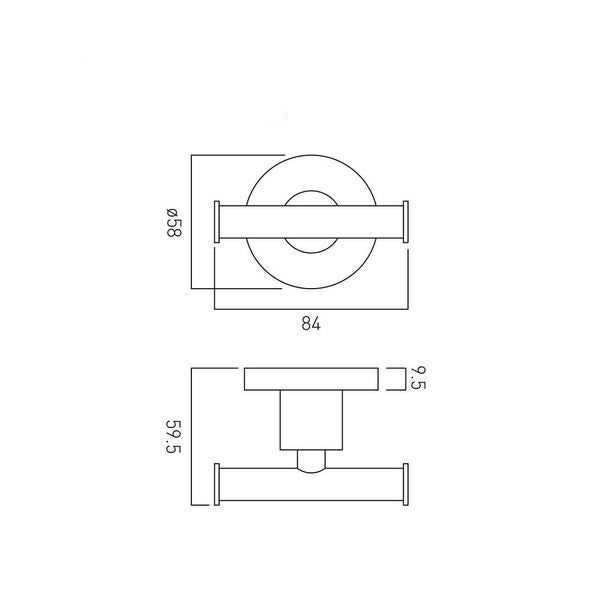 Chrome Vado Elements robe hook by Tuskan Tiles mounted on a bathroom wall for hanging towels or robes.