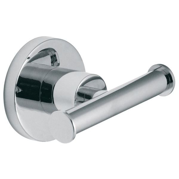 Chrome Vado Elements robe hook by Tuskan Tiles, mounted on wall, showcasing sleek modern design and polished finish.