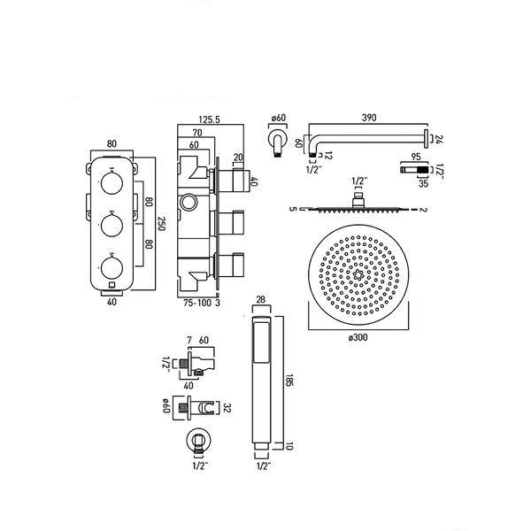 Vado Tablet Altitude Chrome Thermostatic Shower Pack - Concealed Valve with Head and Handset