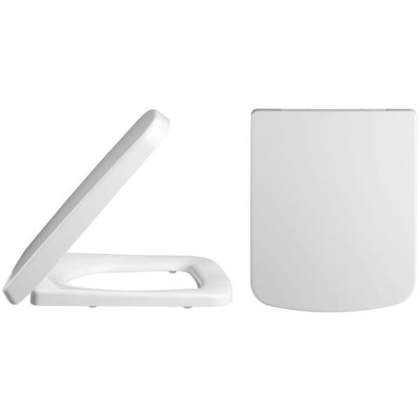 Tuskan Tiles Nuie Square Soft Close Toilet Seat and Cover in white, top fix, 358x435mm, with smooth soft-close mechanism