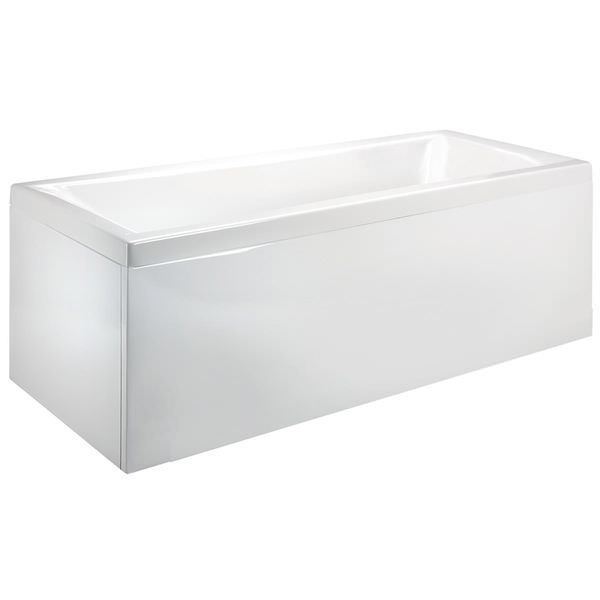 White Nuie Bliss Jewel contemporary bathroom suite with sleek bathtub, vanity, and toilet, featuring modern design and clean lines.