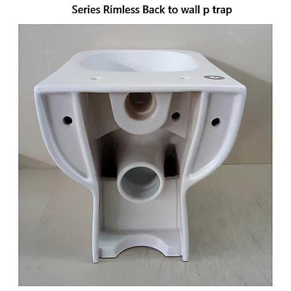 White RAK Series-600 back-to-wall WC pan with soft-close seat, 350x490mm, designed by Tuskan Tiles for modern bathrooms.