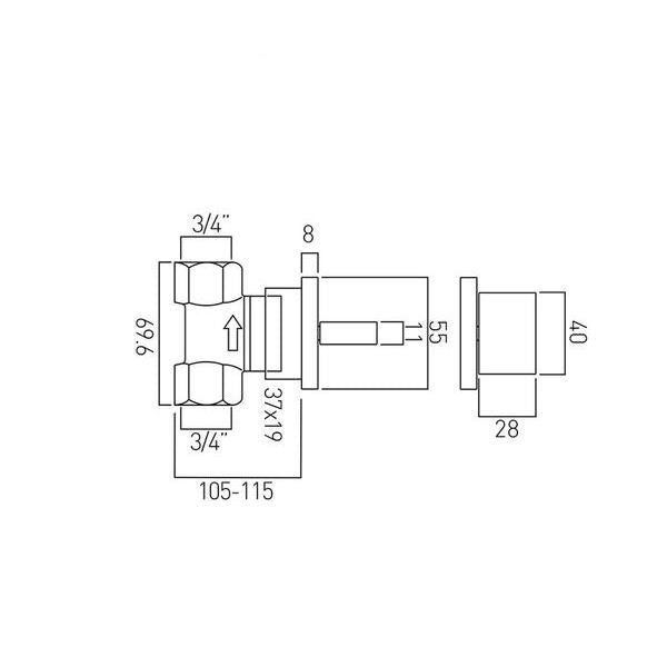 Vado Geo Wall Mounted Contemporary Chrome Stop Valve - Three Quarter Inch