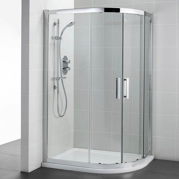 Ideal Standard Synergy sliding offset quadrant shower enclosure with silver aluminum frame, 1200 x 900mm, 2-door setup