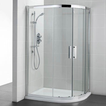 Ideal Standard Synergy sliding offset quadrant shower enclosure with silver aluminum frame, 1200 x 900mm, 2-door setup