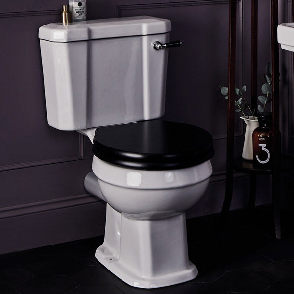 Tuskan Tiles Bayswater Fitzroy white traditional closed coupled WC pan, 353x690mm, with clean ceramic finish and classic design.