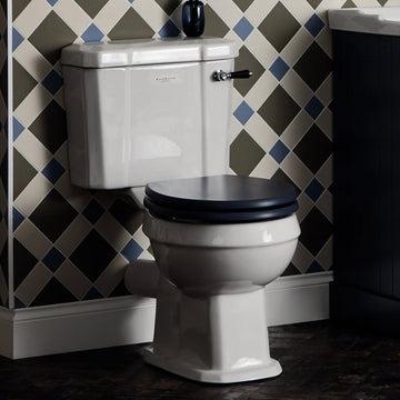 Tuskan Tiles Bayswater Fitzroy white closed coupled WC pan, traditional design, 353x690mm, clean ceramic bathroom fixture.