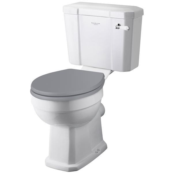 Tuskan Tiles Bayswater Fitzroy white traditional closed coupled WC pan with comfort height, measuring 355x700mm, for bathroom use.