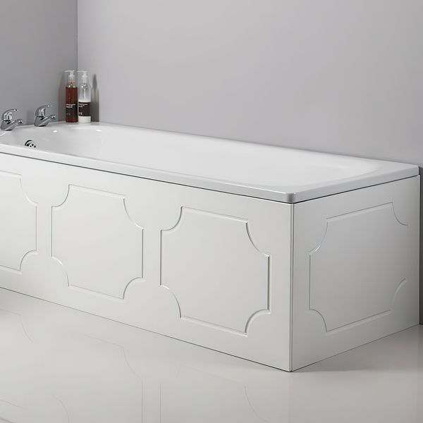 White Tavistock Milton straight bath end panel, 700mm wide, for traditional bathroom decor, designed for secure fit and easy installation.