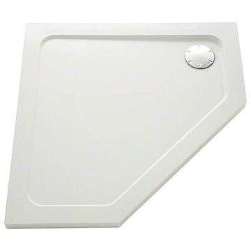Mira Flight Low Profile White Pentagon Shower Base with Waste - ABS Acrylic-Capped Stone Resin