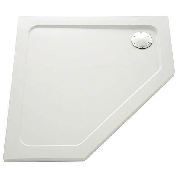 Mira Flight Low Profile White Pentagon Shower Base with Waste - ABS Acrylic-Capped Stone Resin