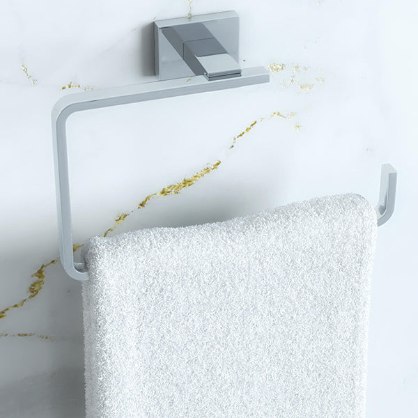 Wall-mounted chrome towel ring from Vado Level series, designed for bathroom use, featuring a sleek modern finish.