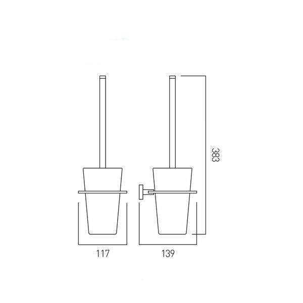 Wall-mounted Vado Level chrome toilet cleaning set with brush holder and brush, designed for modern bathroom convenience.
