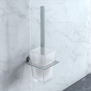 Wall-mounted chrome Vado Level toilet cleaning set with brush and holder, designed for easy bathroom maintenance.