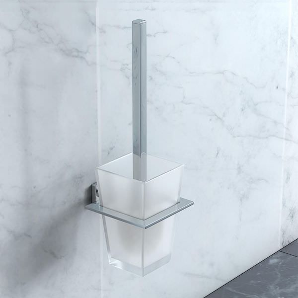 Wall-mounted chrome Vado Level toilet cleaning set with brush and holder, designed for easy bathroom maintenance.