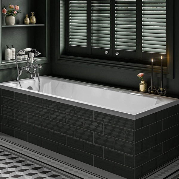Trojan Art Deco white encapsulated baseboard bath with leg set, 1700x700mm, straight single-ended design by Tuskan Tiles