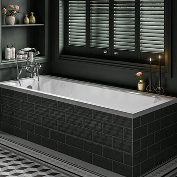 Trojan Art Deco white encapsulated baseboard bath with leg set, 1700x700mm, straight single-ended design by Tuskan Tiles