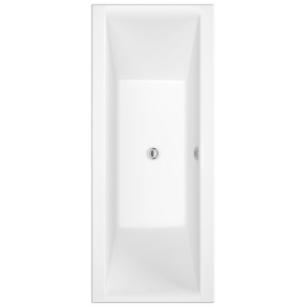 White acrylic Nuie Asselby square double-ended bathtub with legs, 4mm thickness, un-drilled for versatile bathroom installation.