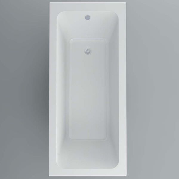 White IMEX Quadro 1800 x 800mm single-ended bath by Tuskan Tiles, shown from the side with smooth, sleek edges.