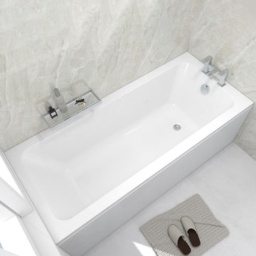 White IMEX Quadro single-ended bath by Tuskan Tiles, 1800x800mm, shown in a bathroom setting with clean, modern design.
