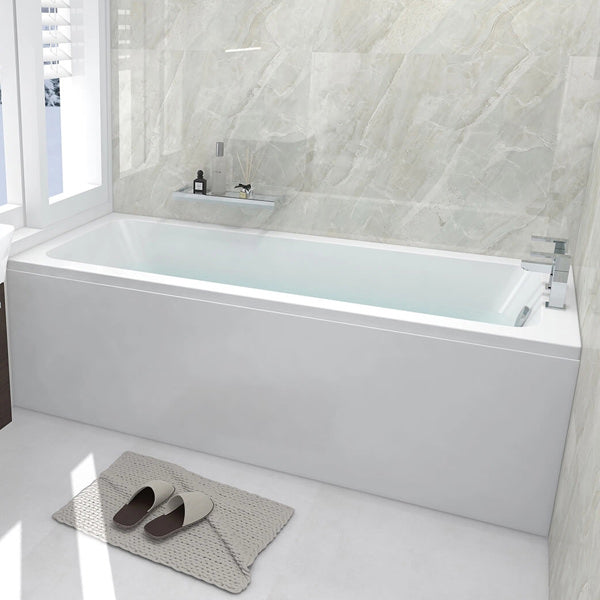White IMEX Quadro 1800x800mm single-ended bath by Tuskan Tiles, shown from the front with smooth, clean edges.