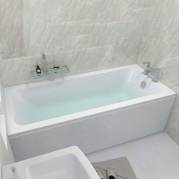 White IMEX Quadro single-ended bath by Tuskan Tiles, 1800 x 800mm, shown with smooth, modern design in a bathroom setting.