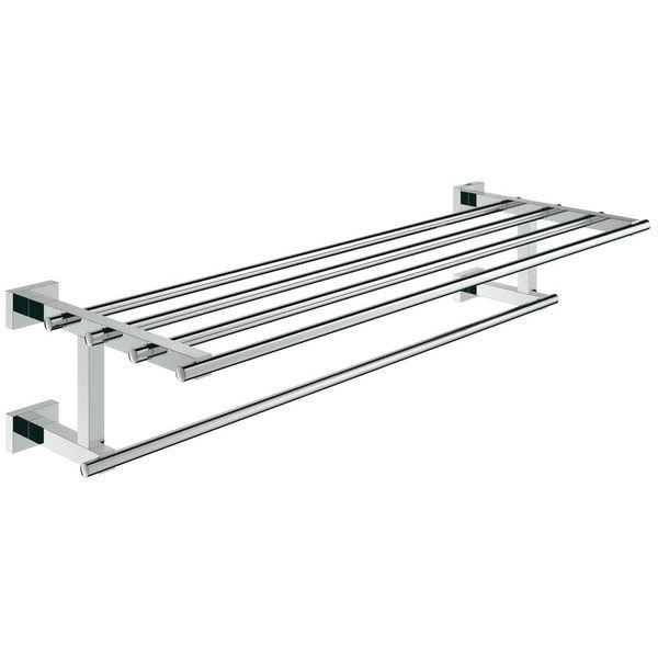 Grohe Essentials Cube Multi Chrome Towel Rack with multiple bars for bathroom towels, mounted on a wall.