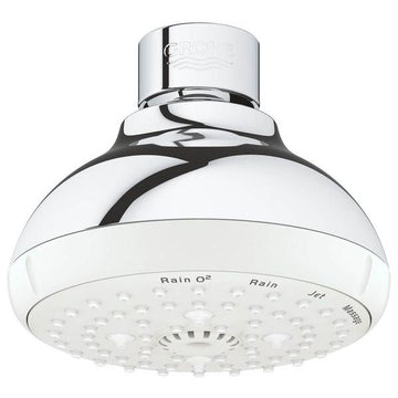 Grohe New Tempesta Round Chrome Shower Head with Ball Joint - 100 x 100mm - 4 Spray Modes