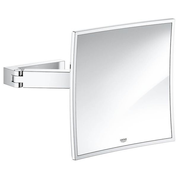 Grohe Selection Cube Square Wall-Hung Cosmetic Mirror - 3x Zoom - Chrome Finish - 224mm Wide