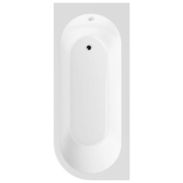 White Nuie Crescent back-to-wall bath by Tuskan Tiles, asymmetric corner design, 1700 x 725mm, shown in a modern bathroom setting.