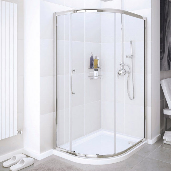 Lakes Classic sliding offset quadrant shower enclosure with aluminium frame and reversible design, featuring a single glass door.