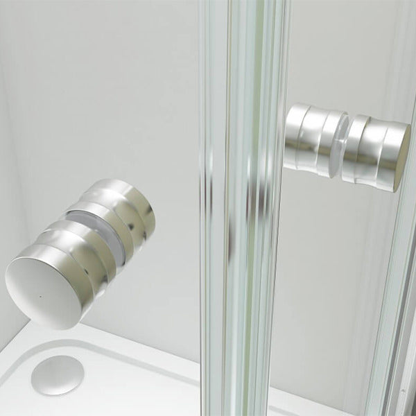 Merlyn Ionic Source sliding quadrant shower enclosure with chrome frame and two doors, 1850mm height.