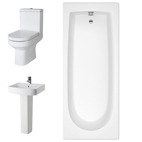 Nuie Vancouver small white contemporary bathroom suite with modern sink, toilet, and accessories in a sleek design.