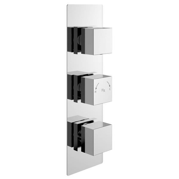 Hudson Reed Square Concealed Manual Chrome Shower Valve - 3 Controls - Rectangular Trim