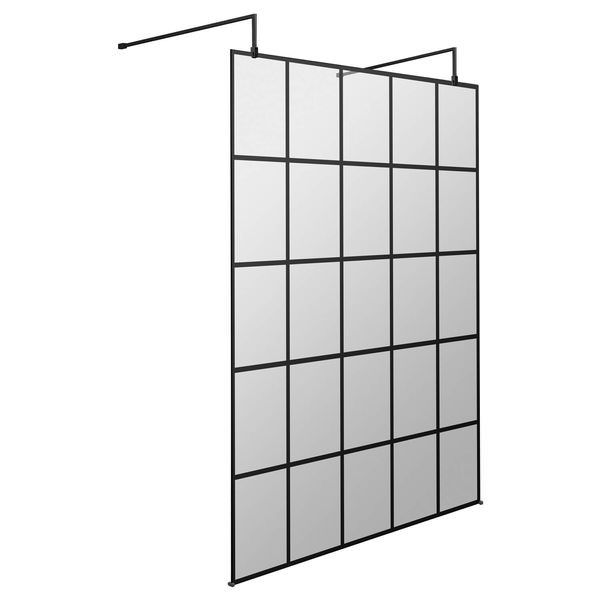 Hudson Reed Black Grid Wetroom Shower Screen with Support Arms - Aluminium Frame