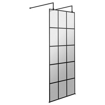 Hudson Reed Black Grid Wetroom Shower Screen with Support Arms - Aluminium Frame