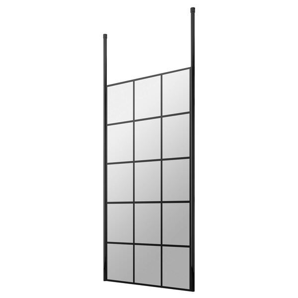 Hudson Reed Black Grid Wetroom Shower Screen with Ceiling Post - Aluminium Frame