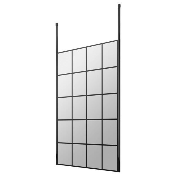 Hudson Reed Black Grid Wetroom Shower Screen with Ceiling Post - Aluminium Frame
