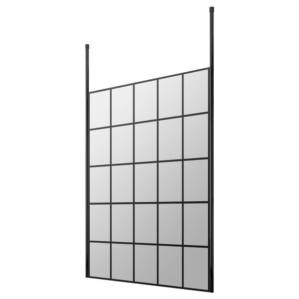 Hudson Reed Black Grid Wetroom Shower Screen with Ceiling Post - Aluminium Frame