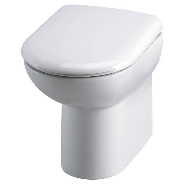 White Hudson Reed Comfort Height Back To Wall WC pan with soft close seat, measuring 375x545mm, installed with Tuskan Tiles.