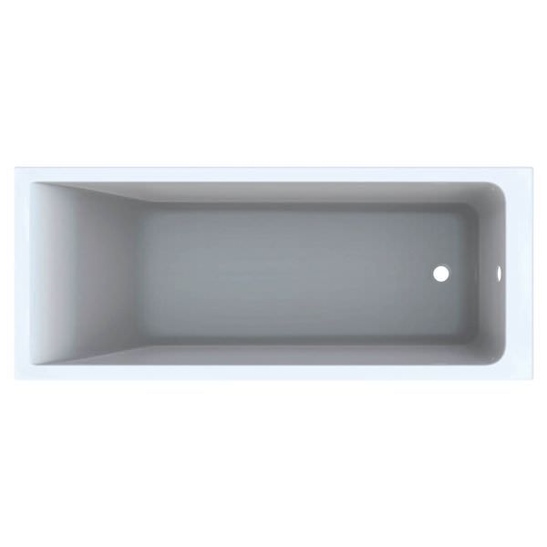 White acrylic Geberit Renova Plan single-ended bath with feet, rectangular design, ideal for modern bathroom setups.