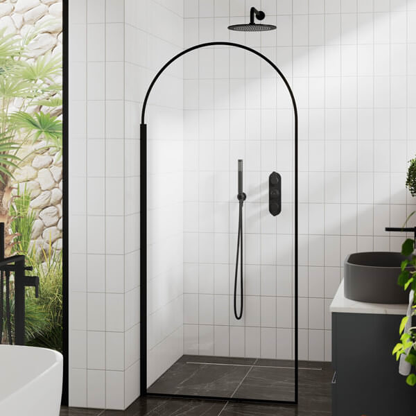 Hudson Reed Arched Matt Black Wetroom Shower Screen - Aluminium Outer Frame