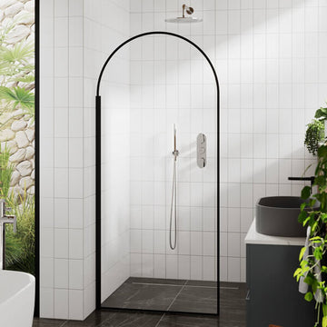 Hudson Reed Arched Matt Black Wetroom Shower Screen - Aluminium Outer Frame