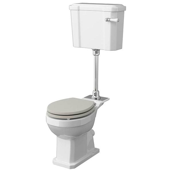 Hudson Reed Old London Richmond mid-level WC pan with cistern and flush pipe kit, white ceramic bathroom toilet.