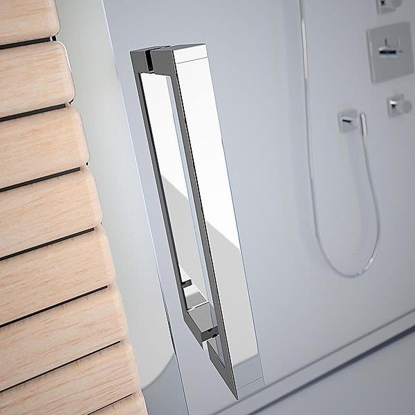 Merlyn 8-Series frameless sliding shower door with handles, 8mm glass, reversible design, 2000mm high, shown with handles and clear glass.