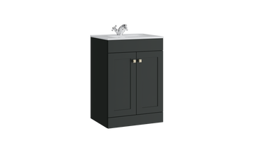 Sanctuary 500mm 2 Door Floor Standing Unit with Ceramic Basin – Matt Anthracite - Tuskan Tiles