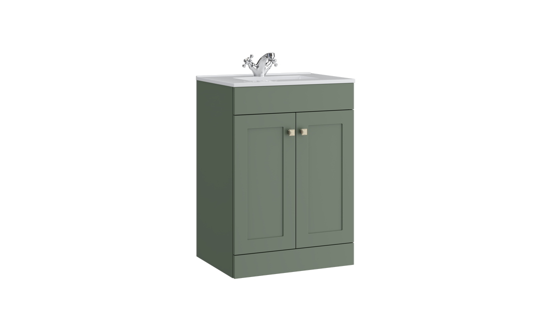 Sanctuary 600mm 2 Door Floor Standing Unit with Ceramic Basin – Corymbia Green - Tuskan Tiles