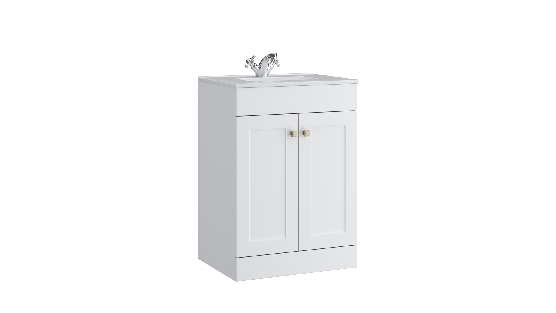 Sanctuary 600mm 2 Door Floor Standing Unit with Ceramic Basin – Matt White - Tuskan Tiles