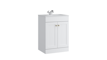 Sanctuary 600mm 2 Door Floor Standing Unit with Ceramic Basin – Matt White - Tuskan Tiles